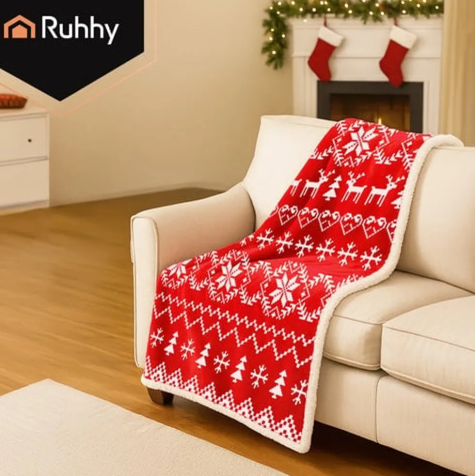 Dubbelvänd julfilt polyester 130x170 cm vit/röd maskintvättbar