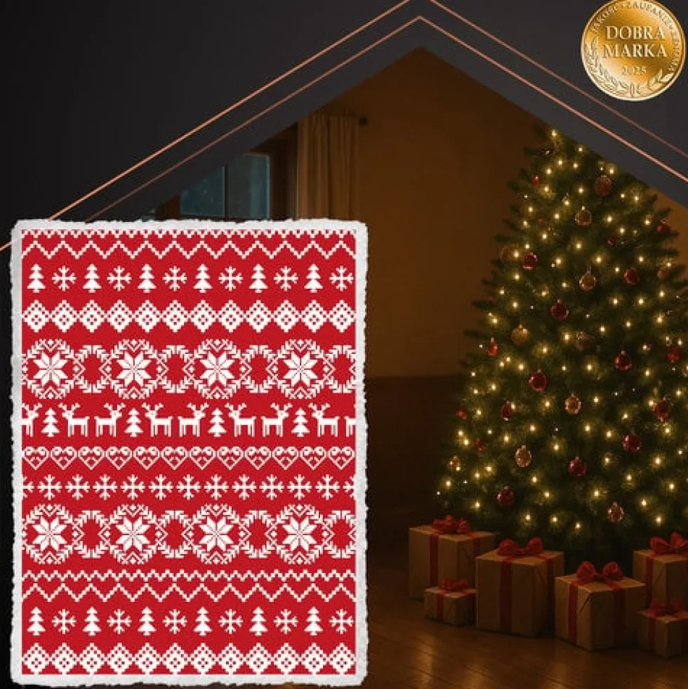 Dubbelvänd julfilt polyester 130x170 cm vit/röd maskintvättbar