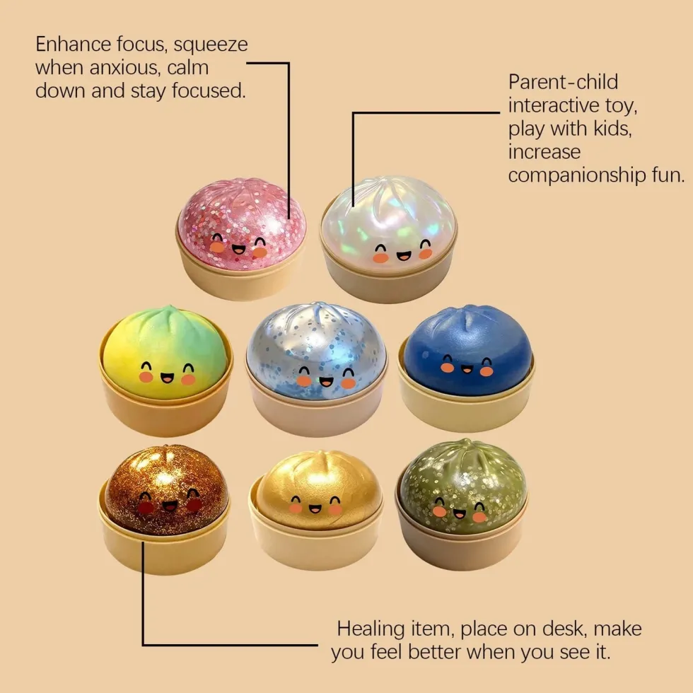 Dumpling Squishy Stressboll – Mjuk klämleksak för stress & ångest