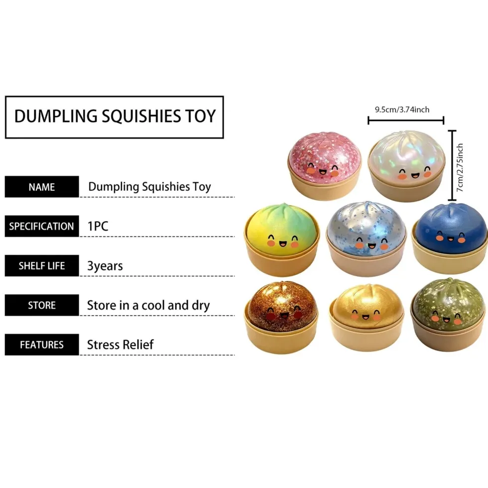 Dumpling Squishy Stressboll – Mjuk klämleksak för stress & ångest