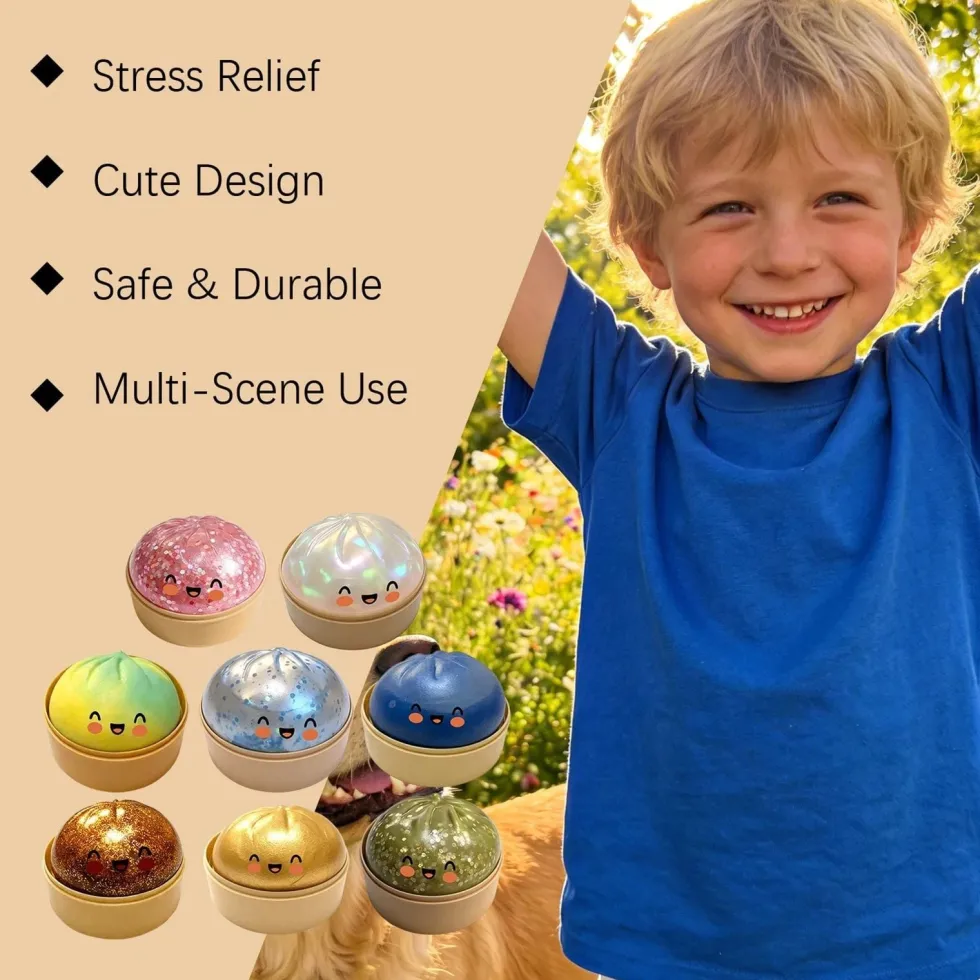 Dumpling Squishy Stressboll – Mjuk klämleksak för stress & ångest