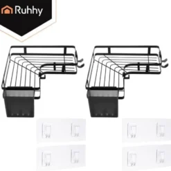 Duschhörnhylla set 2-pack självhäftande utan borrning stål svart