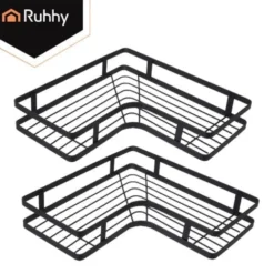 Duschhörnhylla set 2-pack självhäftande utan borrning stål svart