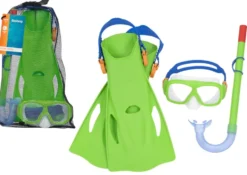 Dykset mask snorkel fenor grön stl 37-41 barn 7+ latexfri