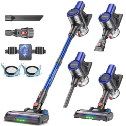 EBROS EV2 sladdlös dammsugare 450W, 55 kPa, 55 min driftstid, LED-display, 1L dammbehållare, handdammsugare för golv, mattor och djurhår
