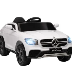 Elbil för barn, 12V barnbil med fjärrkontroll, LED-lampor, musik, 3 hastigheter, 3-6 år, vit