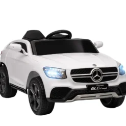 Elbil för barn, 12V barnbil med fjärrkontroll, LED-lampor, musik, 3 hastigheter, 3-6 år, vit