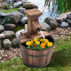 Elektrisk trädgårdsfontän med träpump för inomhusbruk, vattenfunktion Ø27x37cm