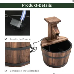 Elektrisk trädgårdsfontän med träpump för inomhusbruk, vattenfunktion Ø27x37cm