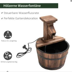 Elektrisk trädgårdsfontän med träpump för inomhusbruk, vattenfunktion Ø27x37cm