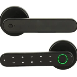 Elektroniskt dörrlås med fingeravtryck, kod, app & nyckel svart