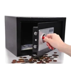 Elektroniskt värdeskåp 10L med kod och nyckel, svart stål 20x31x20 cm