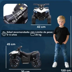 Elfyrhjuling för barn 6V fyrhjuling för barn från 37 till 72 månader Hastighet upp till 3 km/h Strålkastare och musik 70x42x45 cm Vit