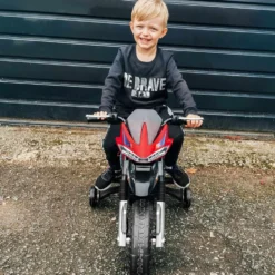 Elmotorcykel för barn, leksaksmotorcykel för barn 3+ år, 6V-batteri, med ljus och musik, 105x52,3x62,3cm, röd