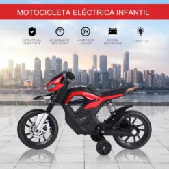 Elmotorcykel för barn, leksaksmotorcykel för barn 3+ år, 6V-batteri, med ljus och musik, 105x52,3x62,3cm, röd