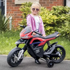Elmotorcykel för barn, leksaksmotorcykel för barn 3+ år, 6V-batteri, med ljus och musik, 105x52,3x62,3cm, röd