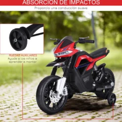 Elmotorcykel för barn, leksaksmotorcykel för barn 3+ år, 6V-batteri, med ljus och musik, 105x52,3x62,3cm, röd
