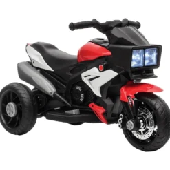 Elmotorcykel för barn med ljus, signalhorn, musik, breda däck, barnmotorcykel med hastighet på 3 km/h, röd