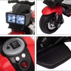 Elmotorcykel för barn med ljus, signalhorn, musik, breda däck, barnmotorcykel med hastighet på 3 km/h, röd