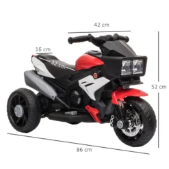 Elmotorcykel för barn med ljus, signalhorn, musik, breda däck, barnmotorcykel med hastighet på 3 km/h, röd