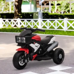 Elmotorcykel för barn med ljus, signalhorn, musik, breda däck, barnmotorcykel med hastighet på 3 km/h, röd