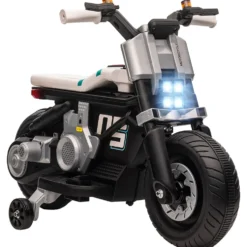 Elmotorcykel för barn med strålkastare, musik, tuta, hastighet 3 km/h för barn i åldrarna 3-5, 86x44x58cm, svart och vit