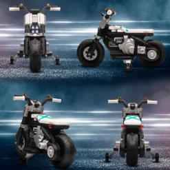 Elmotorcykel för barn med strålkastare, musik, tuta, hastighet 3 km/h för barn i åldrarna 3-5, 86x44x58cm, svart och vit