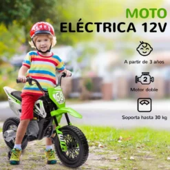 Elmotorcykel för barn 3+ år med 12V-batteri, musik och hjälphjul, 30 kg lastkapacitet, grön