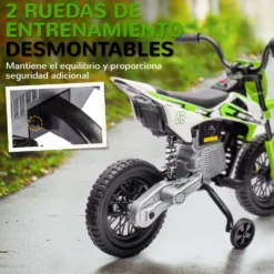 Elmotorcykel för barn 3+ år med 12V-batteri, musik och hjälphjul, 30 kg lastkapacitet, grön