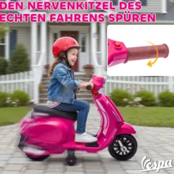 Elmotorcykel för barn Vespa 6V Elmotorcykel med stödhjul, strålkastare, signalhorn för 2-4 år 71 x 37 x 52 cm rosa