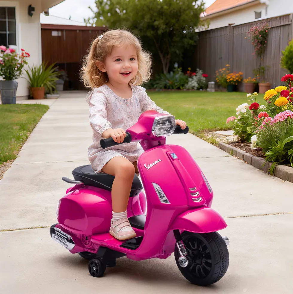 Elmotorcykel för barn Vespa 6V Elmotorcykel med stödhjul, strålkastare, signalhorn för 2-4 år 71 x 37 x 52 cm rosa