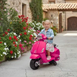 Elmotorcykel för barn Vespa 6V Elmotorcykel med stödhjul, strålkastare, signalhorn för 2-4 år 71 x 37 x 52 cm rosa