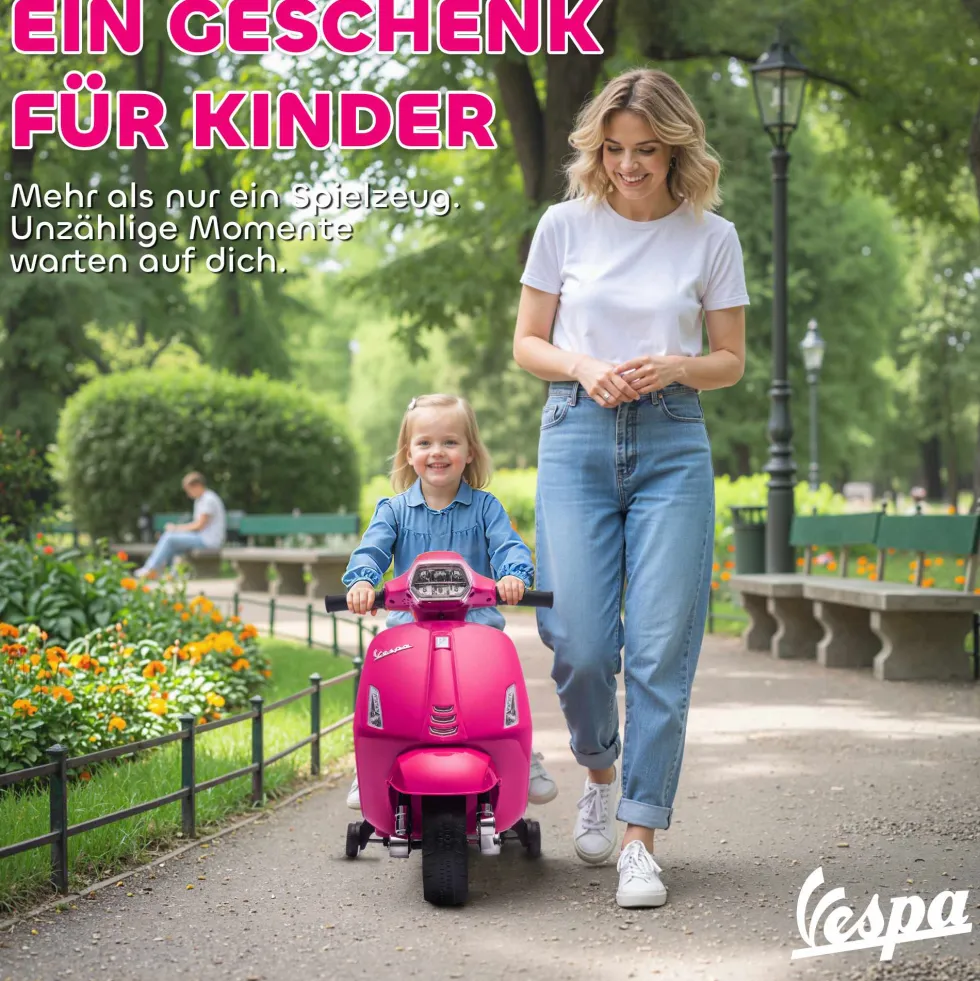Elmotorcykel för barn Vespa 6V Elmotorcykel med stödhjul, strålkastare, signalhorn för 2-4 år 71 x 37 x 52 cm rosa