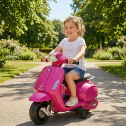 Elmotorcykel för barn Vespa 6V Elmotorcykel med stödhjul, strålkastare, signalhorn för 2-4 år 71 x 37 x 52 cm rosa