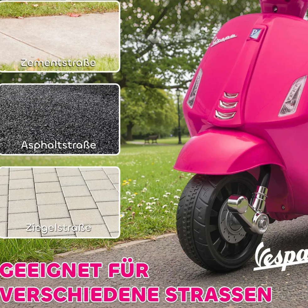 Elmotorcykel för barn Vespa 6V Elmotorcykel med stödhjul, strålkastare, signalhorn för 2-4 år 71 x 37 x 52 cm rosa