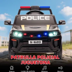 Elpolisbil för barn med fjärrkontroll, dubbelmotor, siren, fyrhjulsfjädring och strålkastare - svart