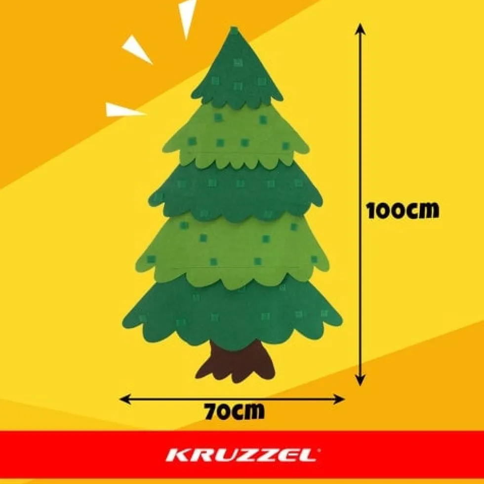 Filtsjulgran för barn 100x70 cm med LED-ljusslinga och 26 dekorationer