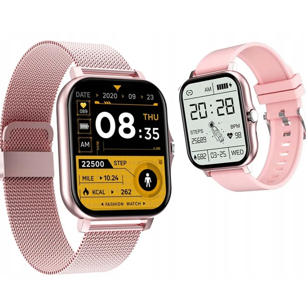 FitPro Android iOS Smartwatch med 2 armband, bluetooth och hälso-funktioner Rosa