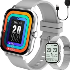FitPro Smartwatch med 2st Armband - Mäter Puls, Blodtryck, Sömn och Rörelse Silver