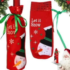 Flasköverdrag julmotiv snögubbe röd 30x13 cm universell storlek