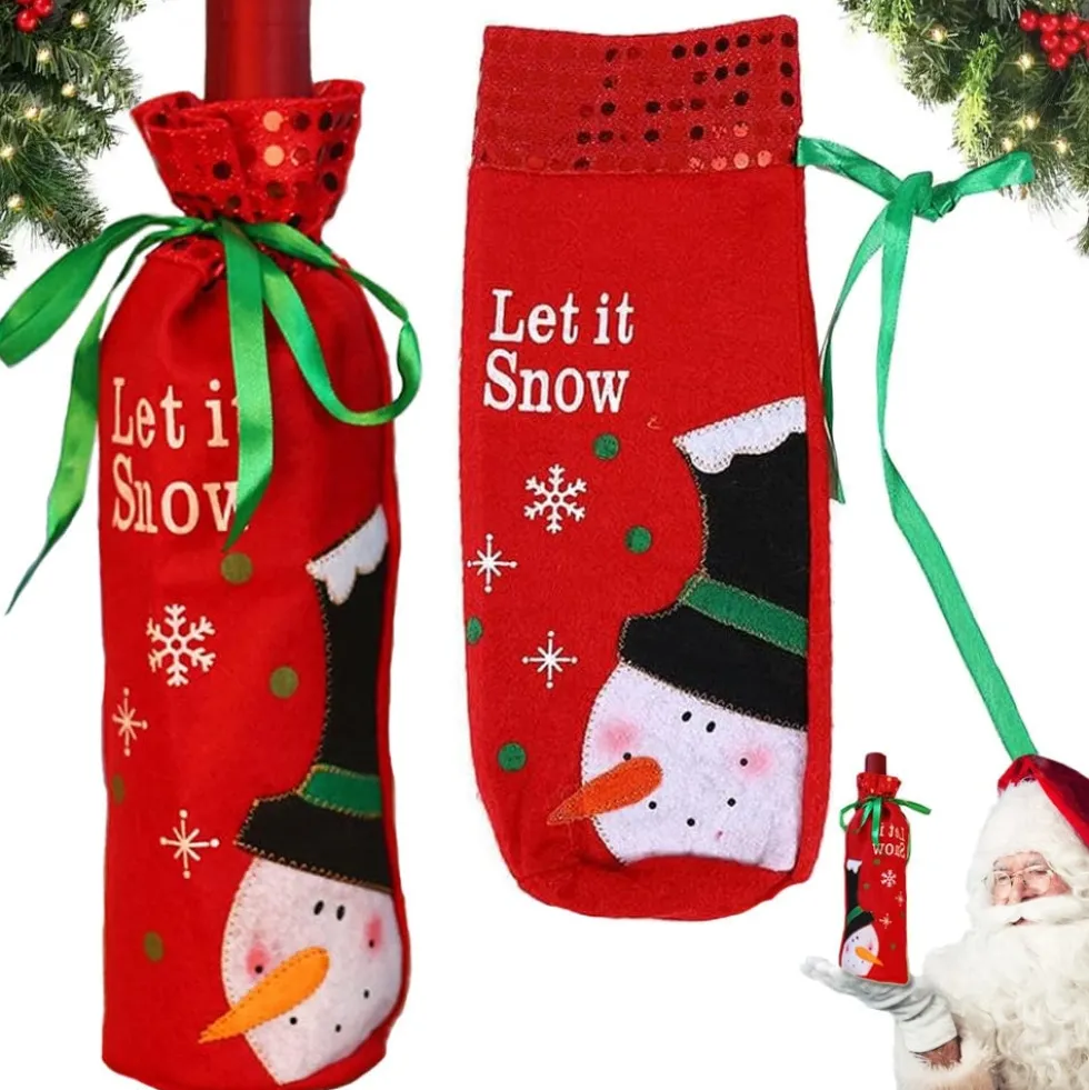 Flasköverdrag julmotiv snögubbe röd 30x13 cm universell storlek