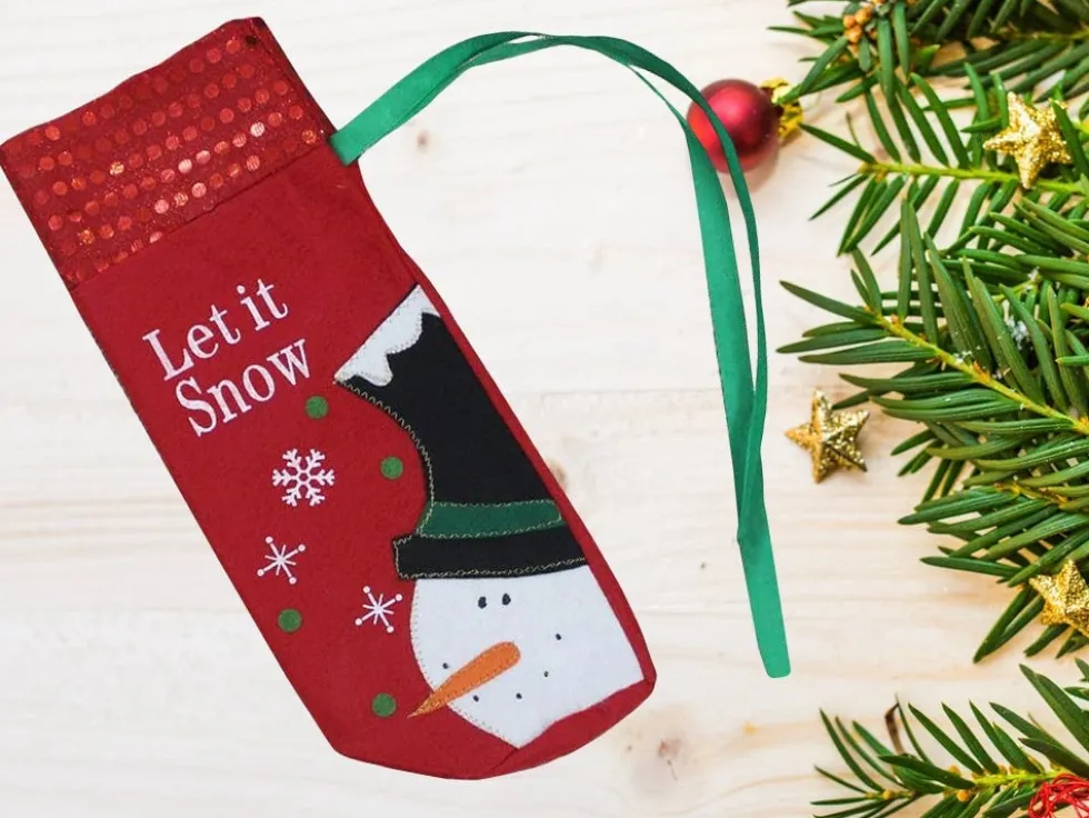 Flasköverdrag julmotiv snögubbe röd 30x13 cm universell storlek