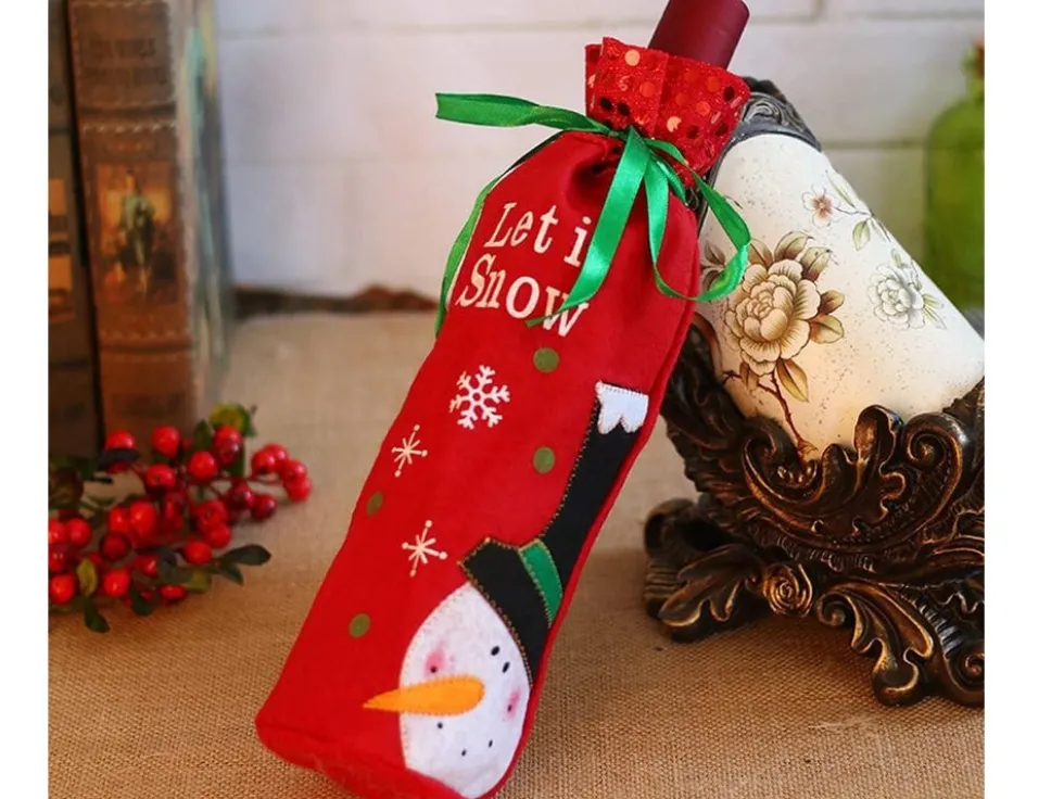 Flasköverdrag julmotiv snögubbe röd 30x13 cm universell storlek