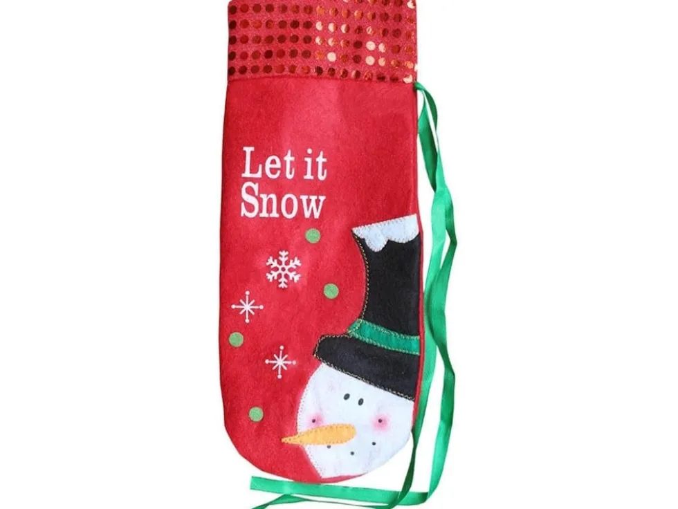 Flasköverdrag julmotiv snögubbe röd 30x13 cm universell storlek