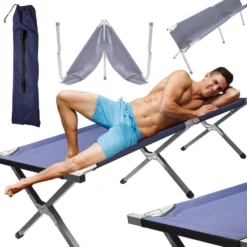 Fällbar campingbädd 190,5x70,5 cm stålram 150 kg mörkblå med väska