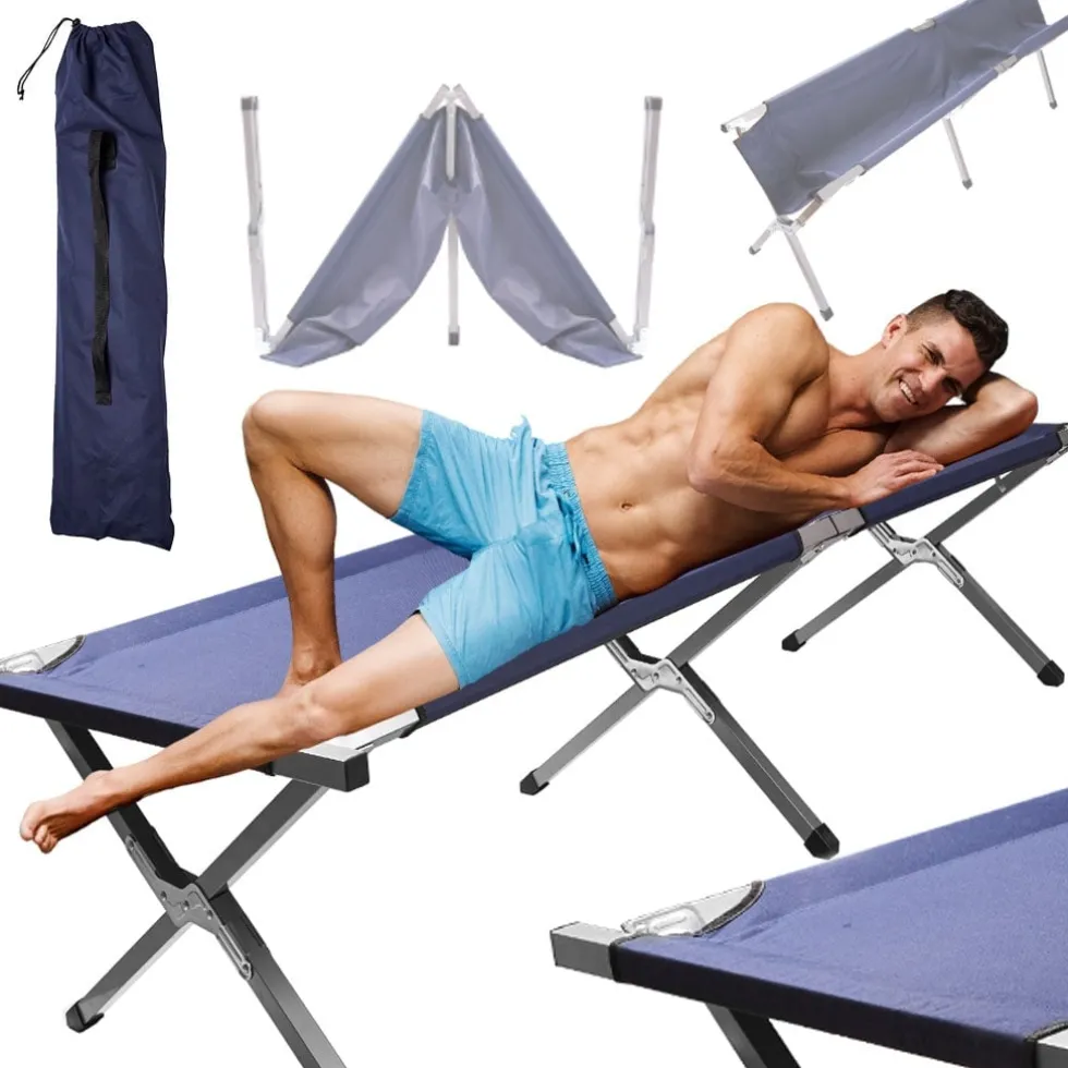 Fällbar campingbädd 190,5x70,5 cm stålram 150 kg mörkblå med väska
