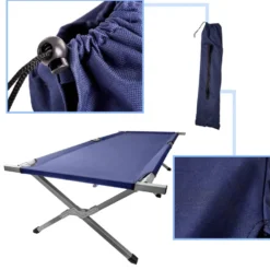 Fällbar campingbädd 190,5x70,5 cm stålram 150 kg mörkblå med väska