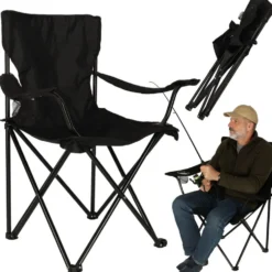 Fällbar campingstol svart Oxford 600D med transportväska 95 kg