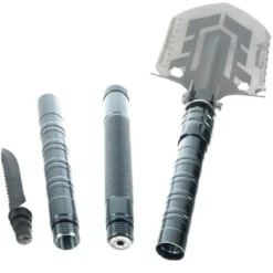 Fällbar multiverktygsspade 16-i-1 med 2 nylonfodral, aluminium/rostfritt