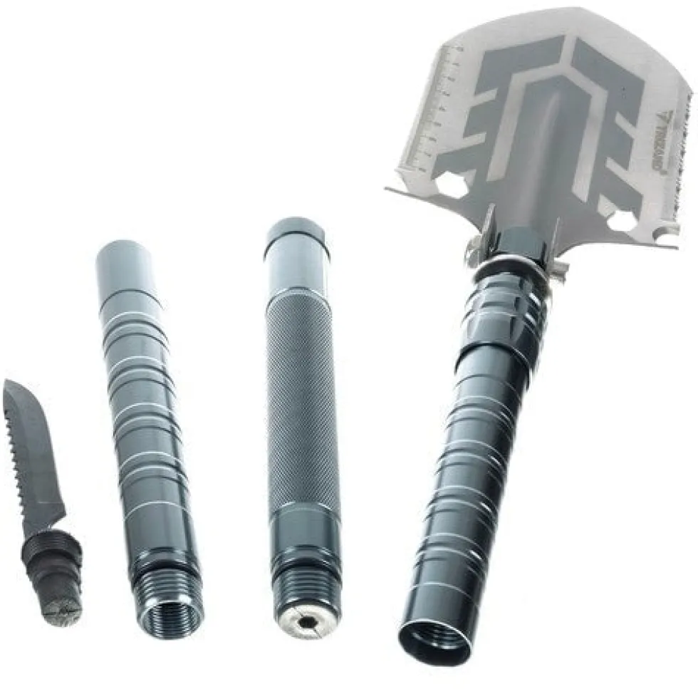 Fällbar multiverktygsspade 16-i-1 med 2 nylonfodral, aluminium/rostfritt